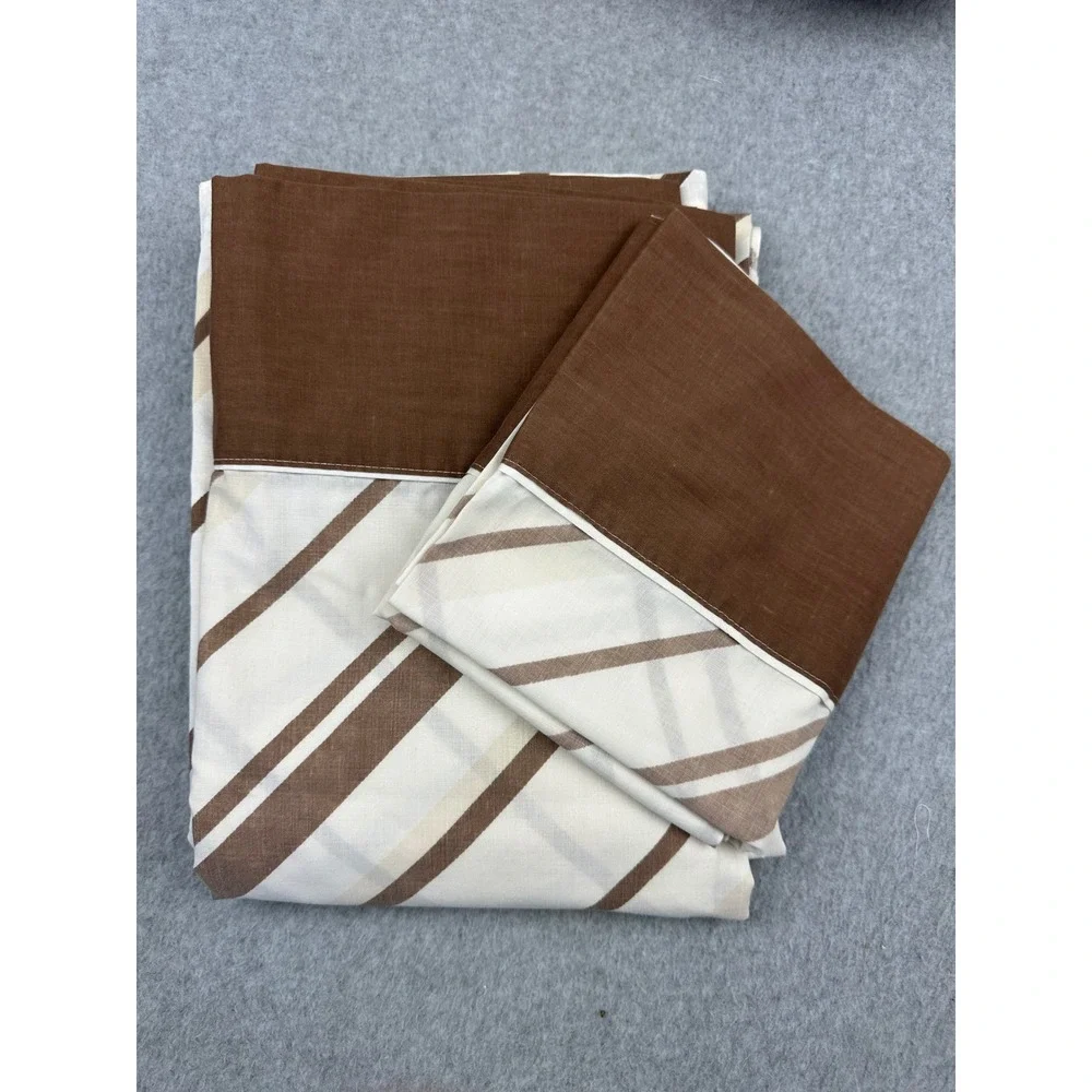 Vintage Cannon Monticello Twin Flat Sheet Pillowcase Brown Beige Stripe Muslin